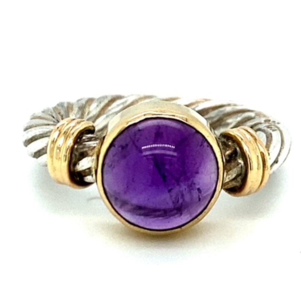Sterling Silver 14k Gold 4 ct Amethyst Cable Ring